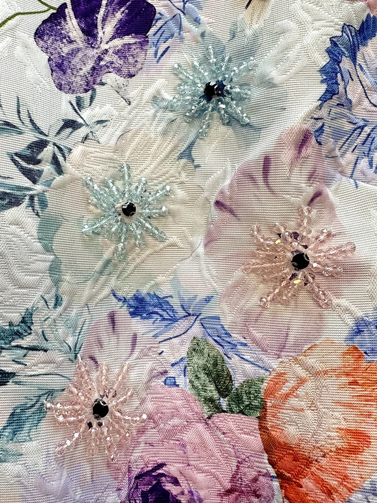 Chinese Style Heavy Industry Bead Diamond Print Party Dress Round Neck Sleeveless Elegant Socialite Tank Mini Dress Women Summer