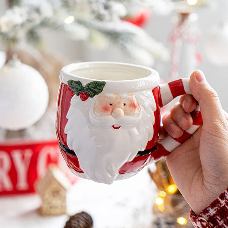 Santa Claus Mug Cartoon Ceramic Coffee Cup Decorate Home Breakfast Drinks Oatmeal Milk Mug Fine Ceramic Coffee Cup Holiday Gifts