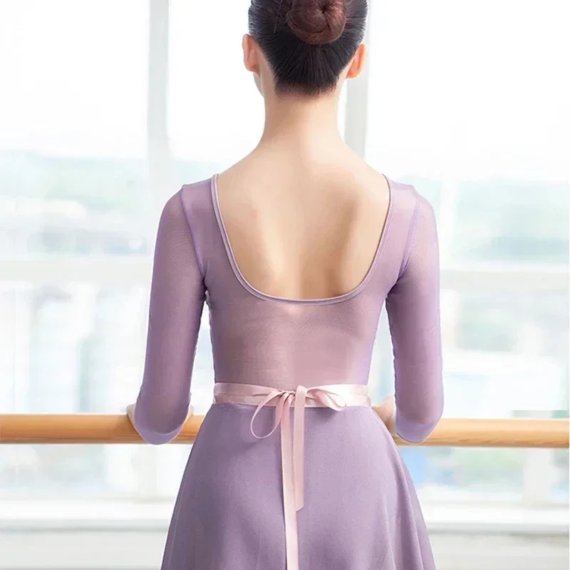 

Сетчатая рубашка с короткими рукавами, спортивный костюм для взрослых и женщин, танцевальное платье, одежда для балета, цельный базовый тренировочный костюм, корректирующее белье