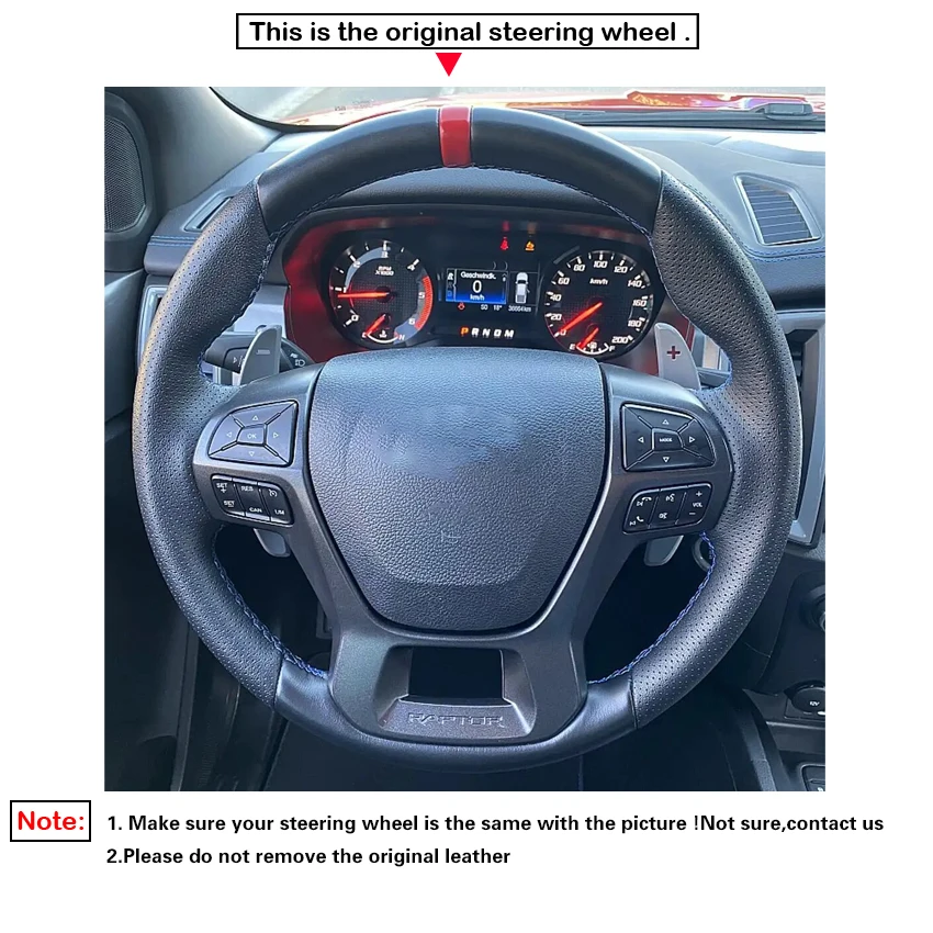 Black Faux Carbon Suede Car Steering Wheel Cover For Ford Ranger Raptor 2019 2020 2021 2022 2023