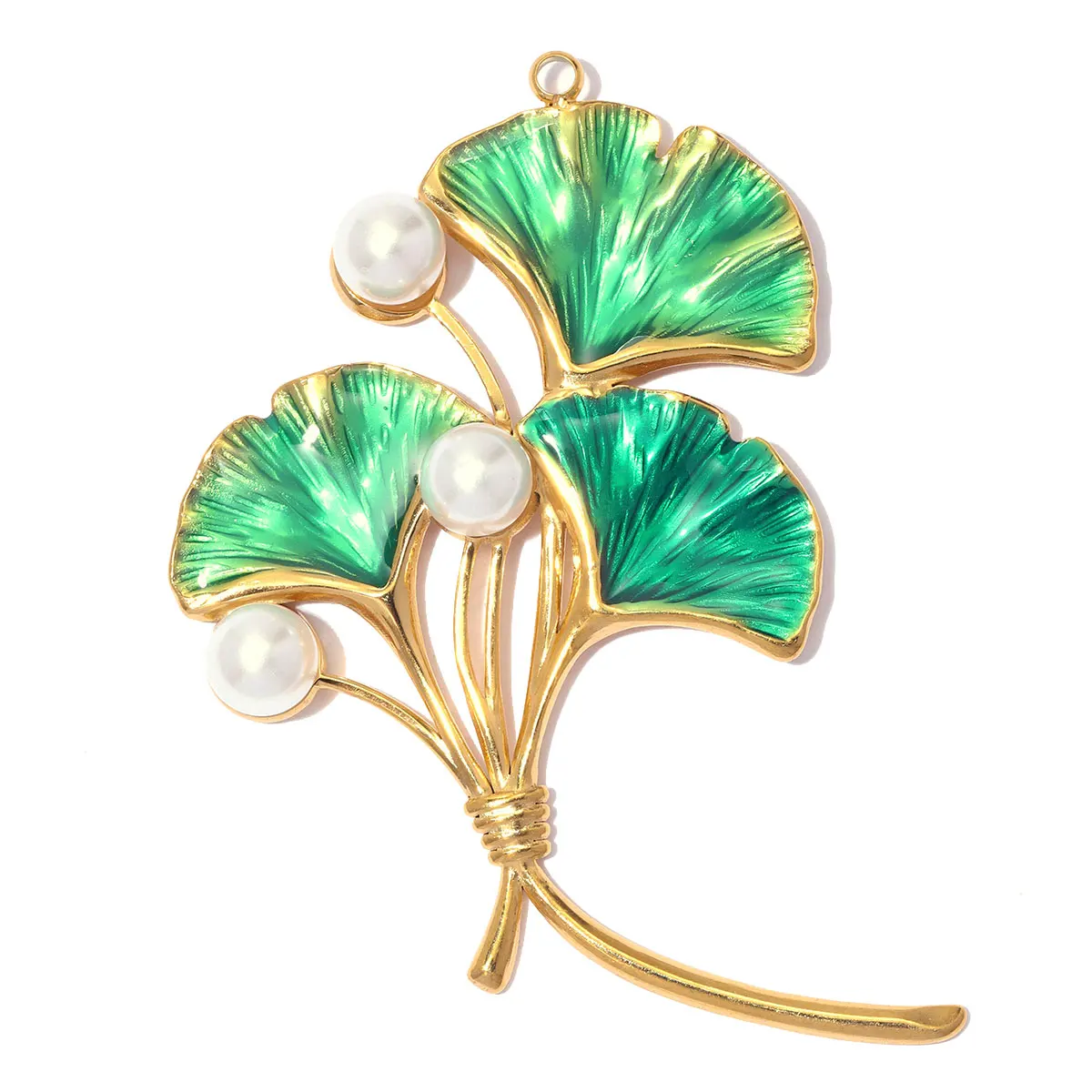 Lote de 3 piezas de dijes grandes de acero inoxidable esmaltado con diseño de hoja de ginkgo, colgantes de estrella de mar para collar, y joyería de espina de pescado de la suerte para mujer, al por mayor
