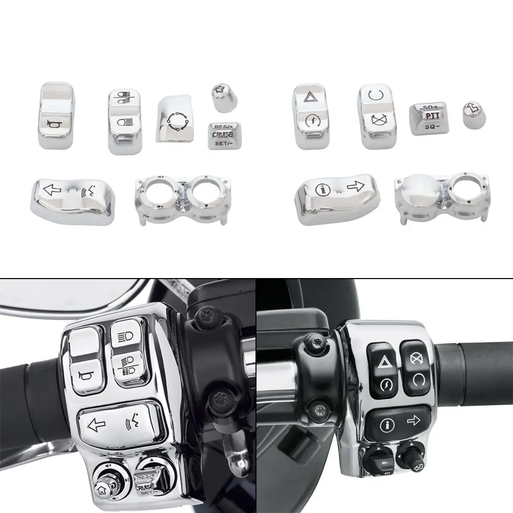 

Motorcycle Handlebar Control Switch Caps Cover Kit For Harley Touring Road King Street Electra Glide FLTR FLHX 2016-later Chrome