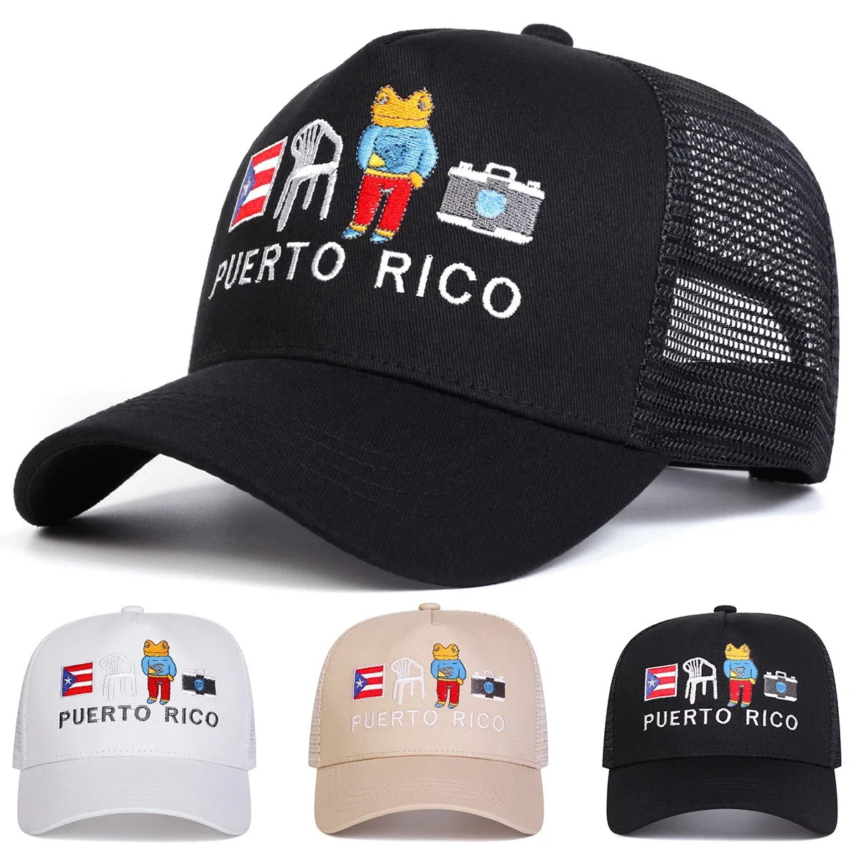 Unisex PUERTO RICO Baseballkappen mit Buchstabenstickerei, für Frühling und Sommer, für den Außenbereich, verstellbare Freizeithüte, Sonnenschutzhut, Sportkappe
