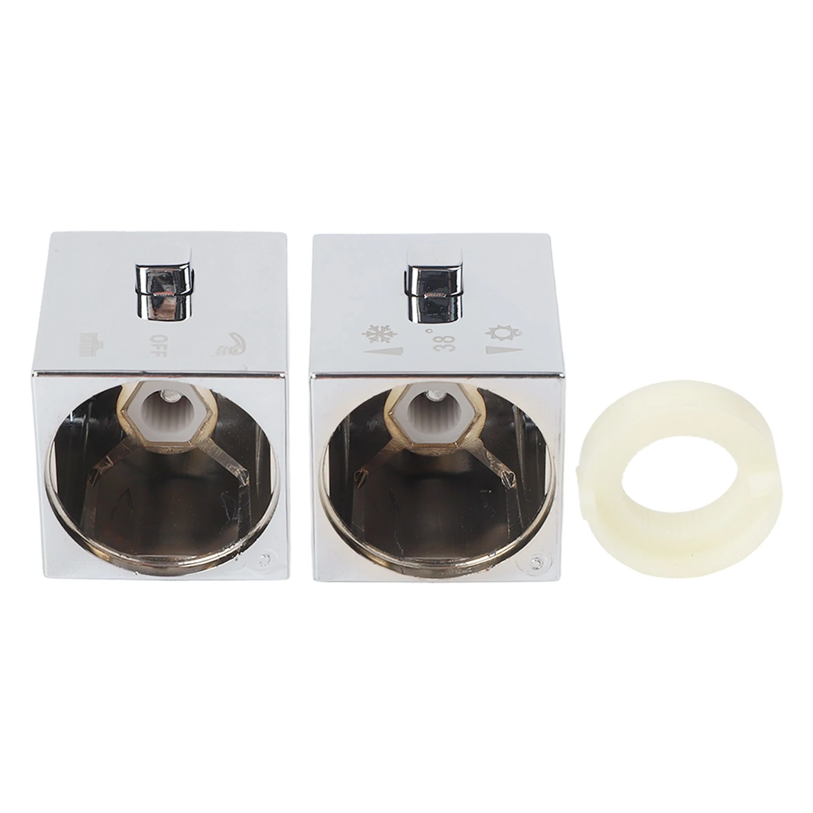 1 Pair Square Shower Temperature Control Handle Knobs for SMA Thermostatic Mixer with Chrome Finish and Grub Screw