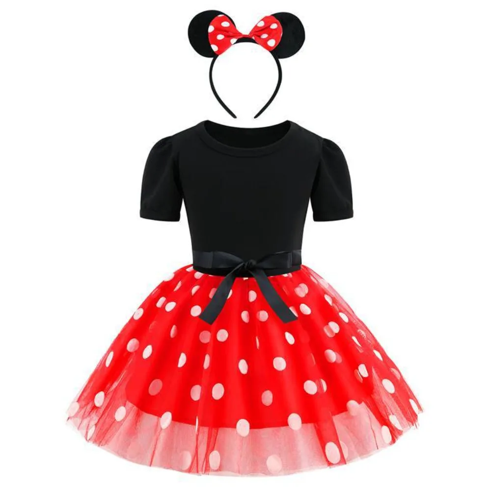 

Baby Girl Polka Dots Fancy Dress Up Costume Princess Birthday Party Tulle Dresses Christmas Birthday Gift with Headband Pink Red