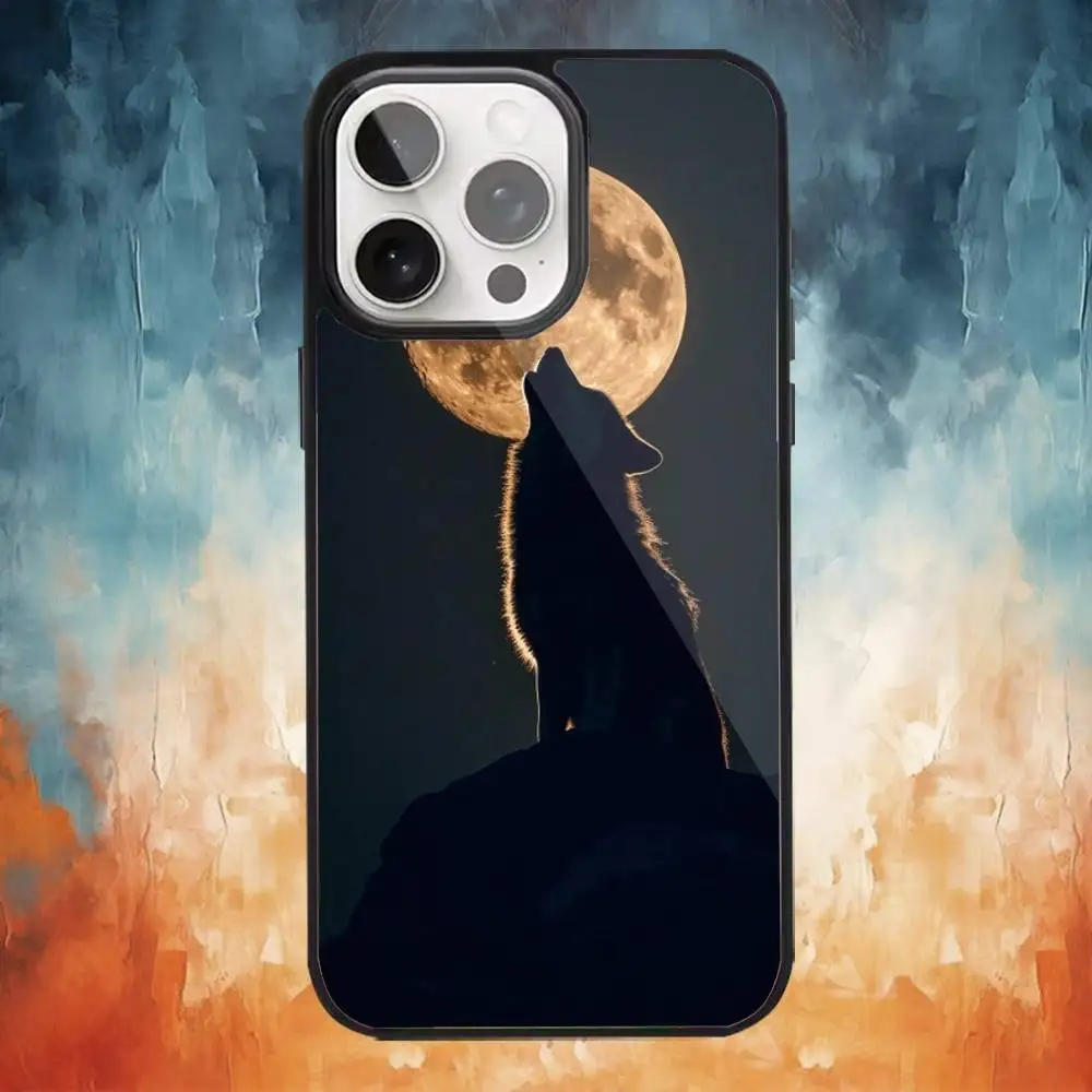 月の咆哮する狼 iPhoneケース iPhone17、16、15、14、13、12、11 Plus、Pro Max対応 マグネット式MagSafe ワイヤレス充電対応