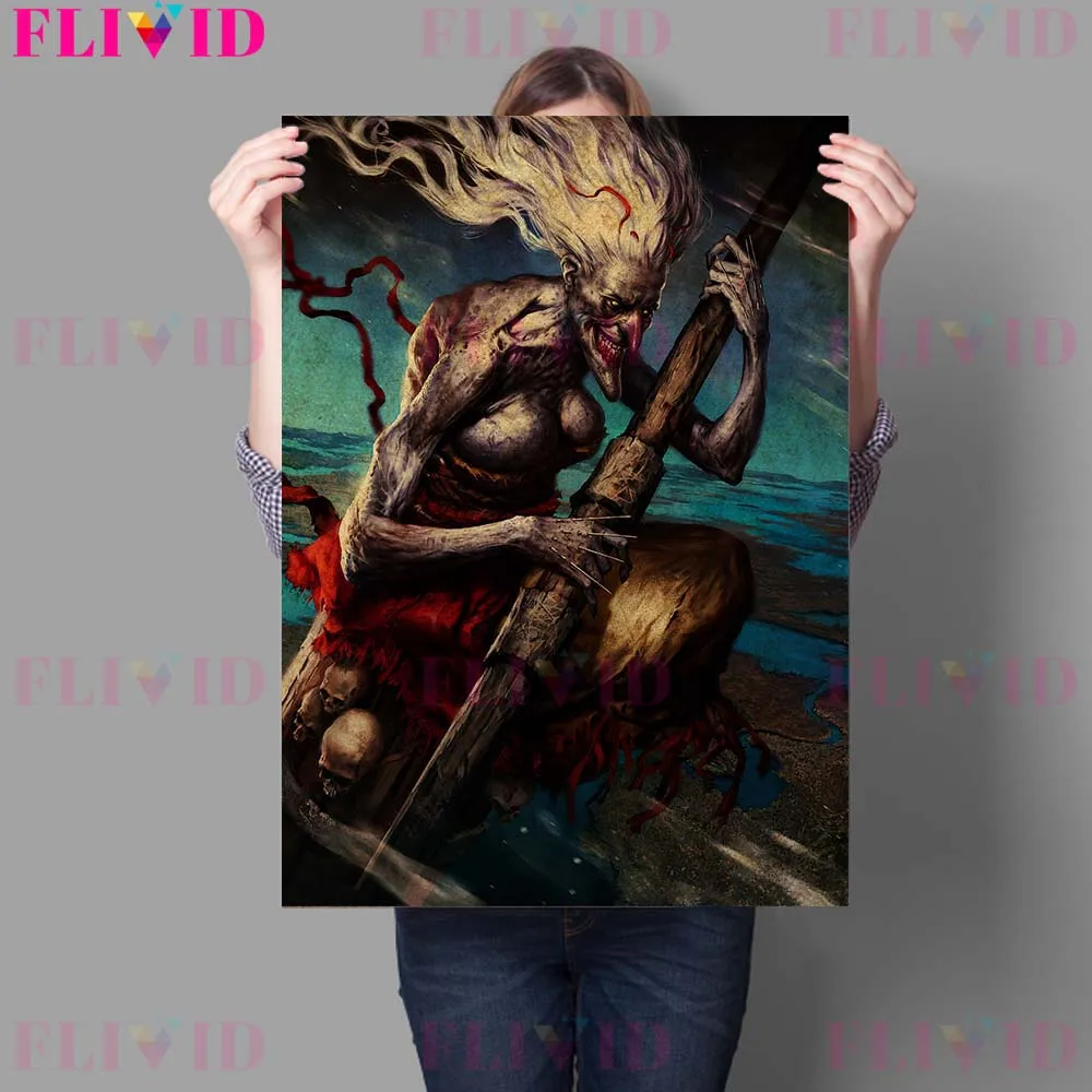 Baba Yaga And King Witch Wall Art Canvas Painting Decoration Terror Sickle Demon And Tauren Vintage Poster And Prints Unframed