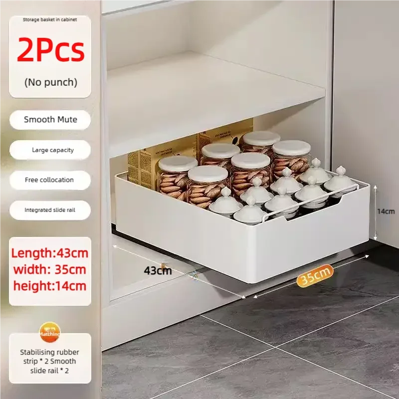 Nieuw keukenopbergrek met schuifrails Uittrekbare keukenlade Type opbergvak Kruidendoos Opbergplank Kasten Organizer