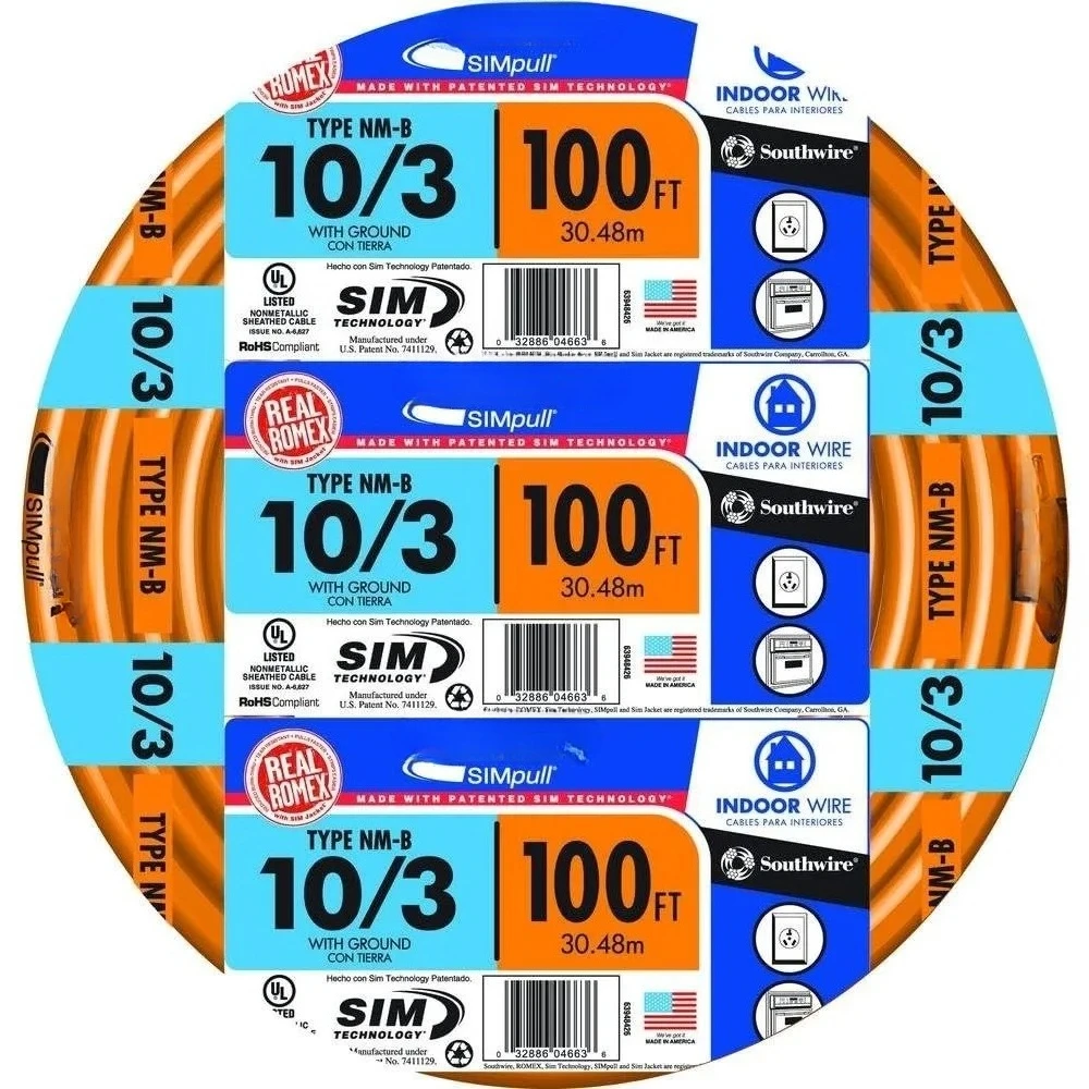

Southwire Simpull Solid Indoor 10/3 W/G NMB Cable 100ft Coil, Orange SW# 28828228
