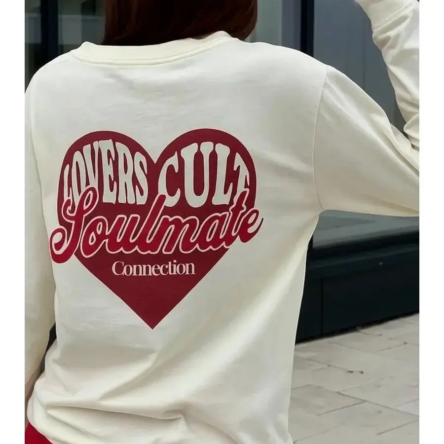 

Lover Girl Lovely Print T-shirts White 100% Cotton Long Sleeve Thin Sweatshirts Pullover Oversize Large Size Sweet Women Casual
