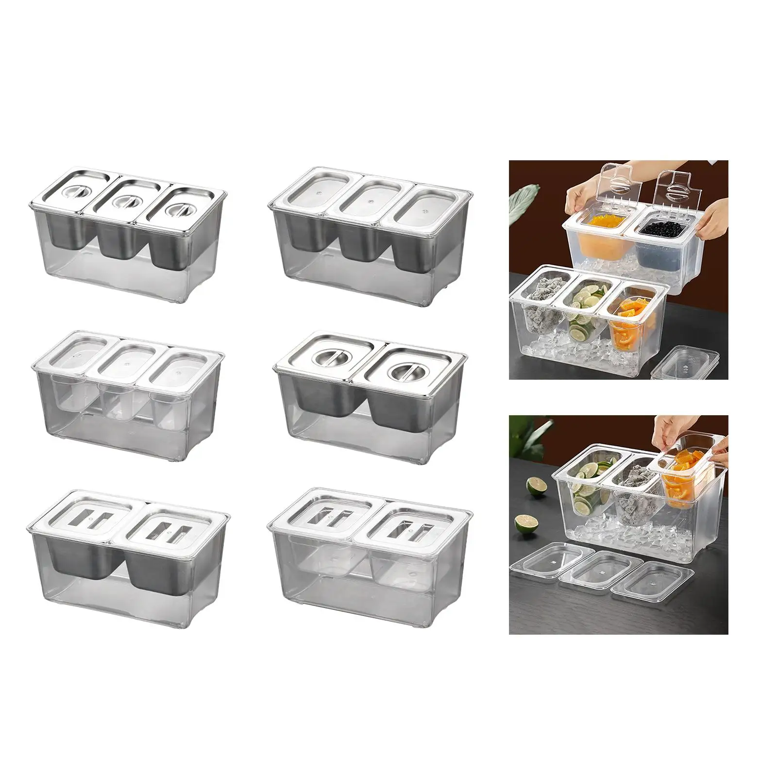 Chilled Condiment Server Tray Removable Compartments with Lid Commercial Jam Box for Hotel Commercial Milk Tea Shop Outdoor BBQ