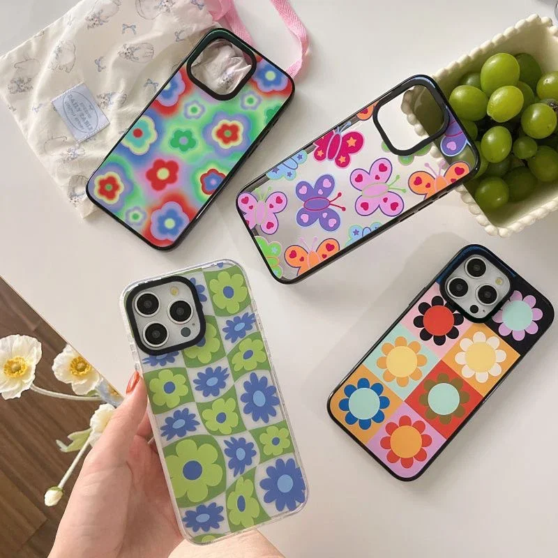 

Colorful Flower 2.0 Acrylic Black Border Phone Case Cover for IPhone 11 12 13 14 15 16 Pro Max Case