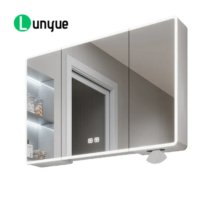 Space Aluminum Heightened Arc Wall Mounted Bathroom Mirror Cabinet with Socket and Beauty Rack Smart No Baseplate