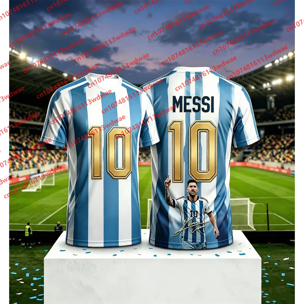 Messi #10 Football Soccer Jersey T-Shirt Breathable Quick Dry Sportswear Training Fan Commemorative Tee Kids Unisex Tracksuit