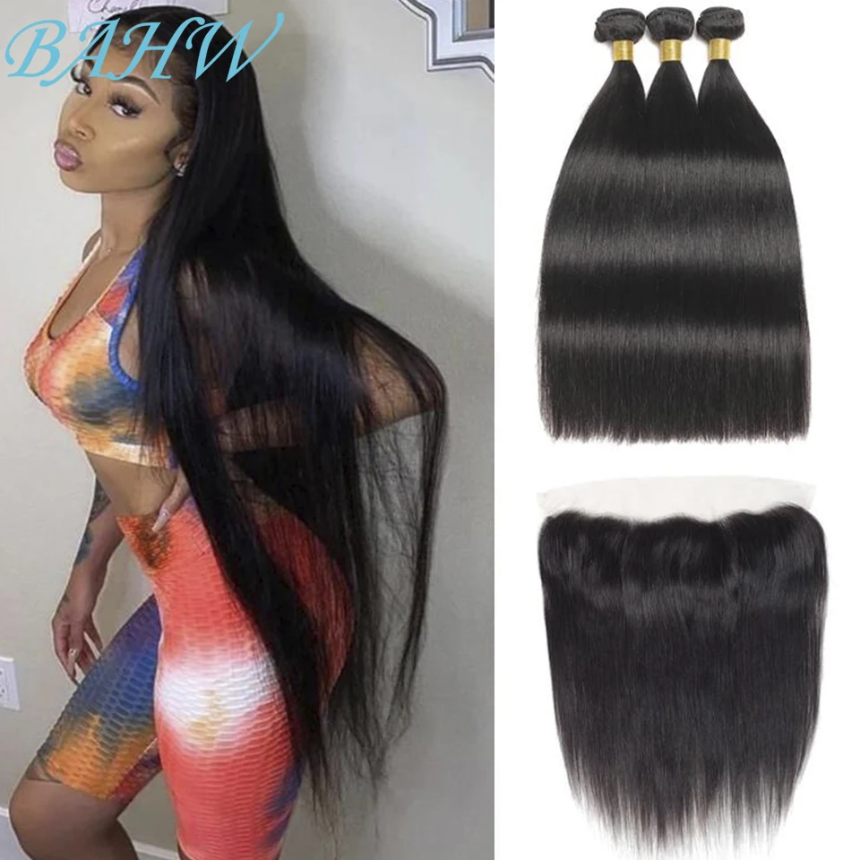 

Malaysian Straight Bundles With 13x4 Lace Frontal Human Hair Bundles with Lace Frontal Natural Color Virgin Hair For Black Women