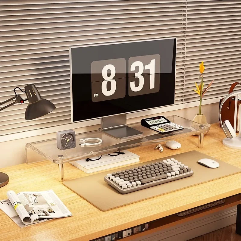 Acrylic Desktop Organiser Monitor Booster Stand Increase Desktop Space Protect Your Waist and Neck Transparent Invisible Shelf