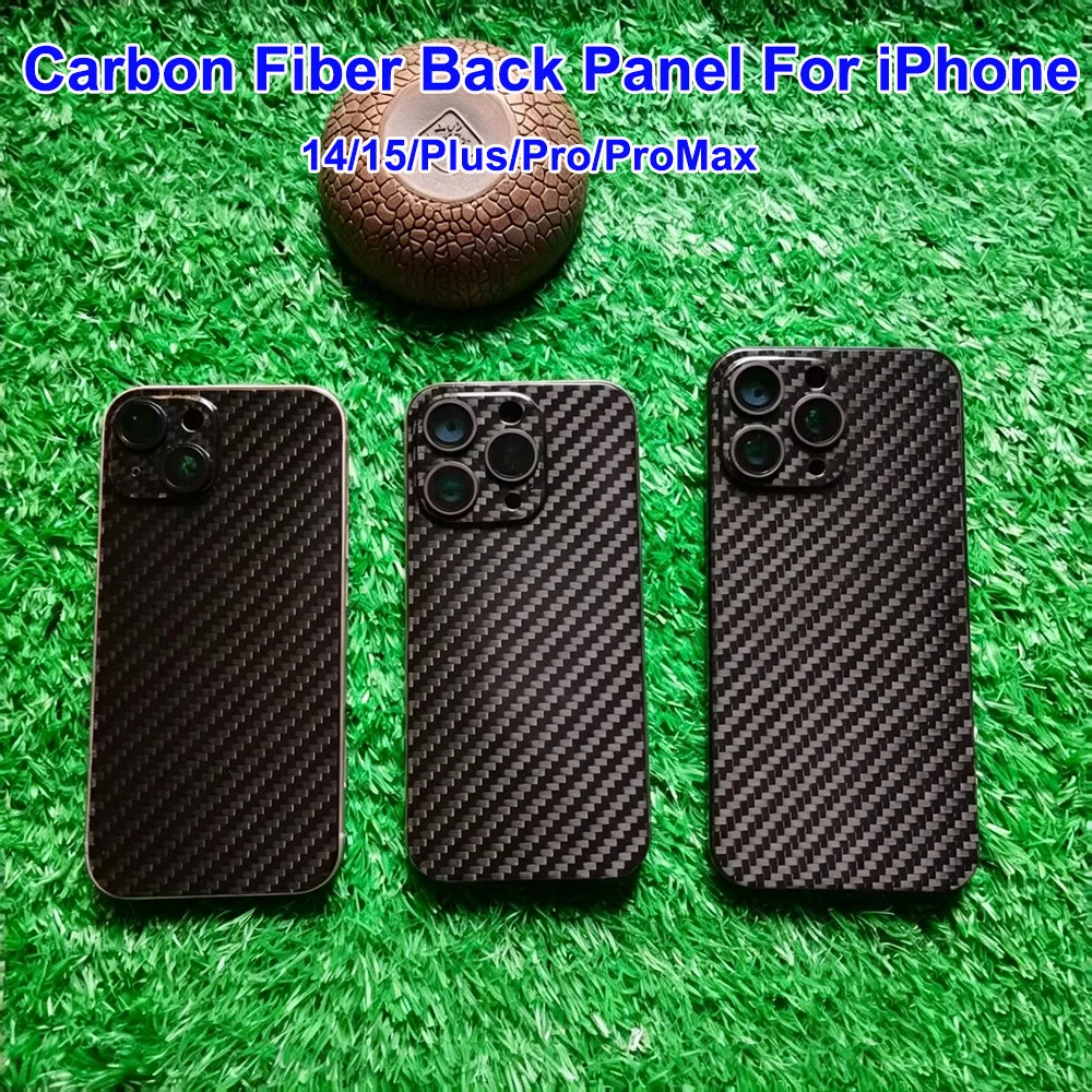 Carbon Fiber Back Panel With Camera Lens Magnet For iPhone 14 15 Plus 15 Pro 15 Pro Max Original Fit Replacement Repair Parts