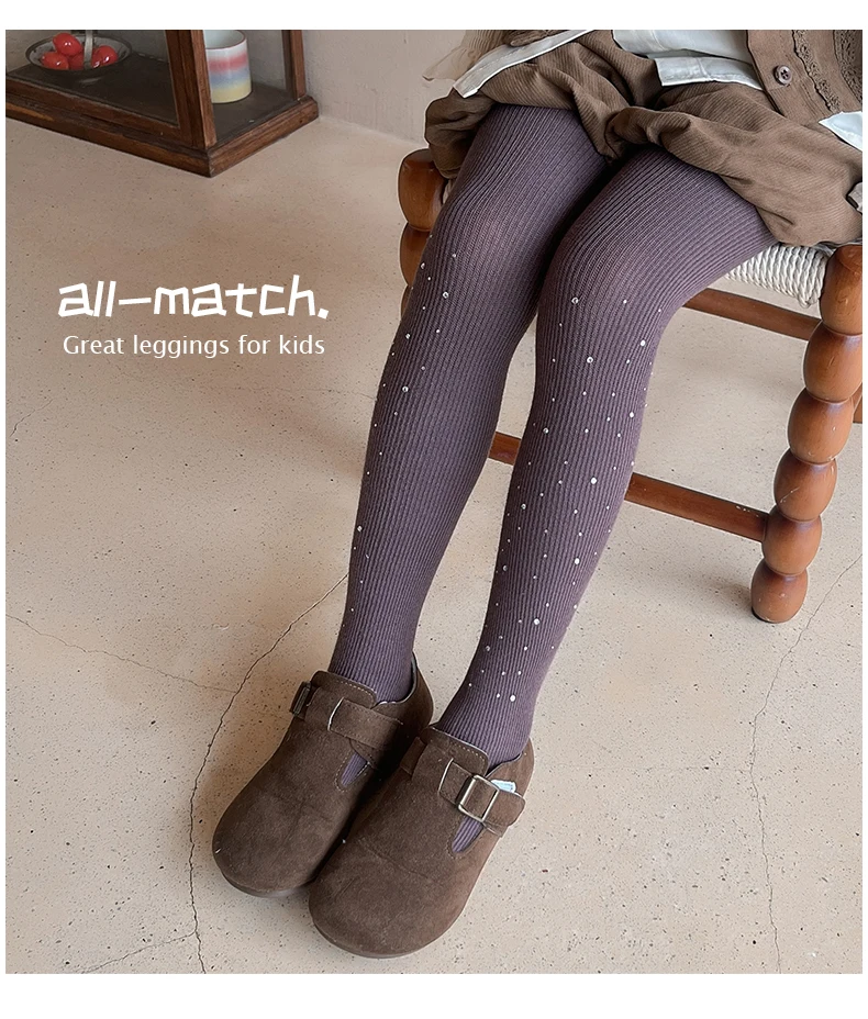 Niedliche Mädchen Frühling Herbst Weiche Baumwolle Warme Glänzende Strumpfhose Vertikale Streifen Glitzer Strass Leggings Kawaii Elastische Kinder-Strumpfhose – Detail 22