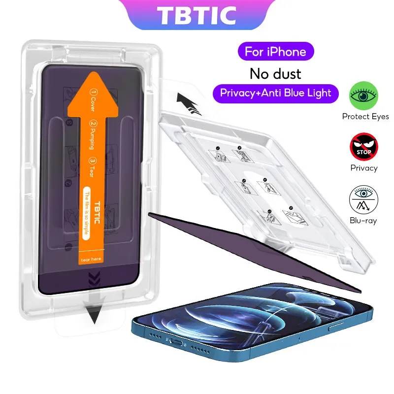 TBTIC Privacy Anti Blue Ray Displayschutzfolie für iPhone 1415 Plus 13 12 11 Pro Max XR XXS XSMAX Anti-Spy-Artefakt aus gehärtetem Glas