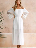 2025 Summer Fashion New Women's Bohemian Sexy Strapless Dress Lace Style Splicing Folded Vacation Beach A-line Long Dress