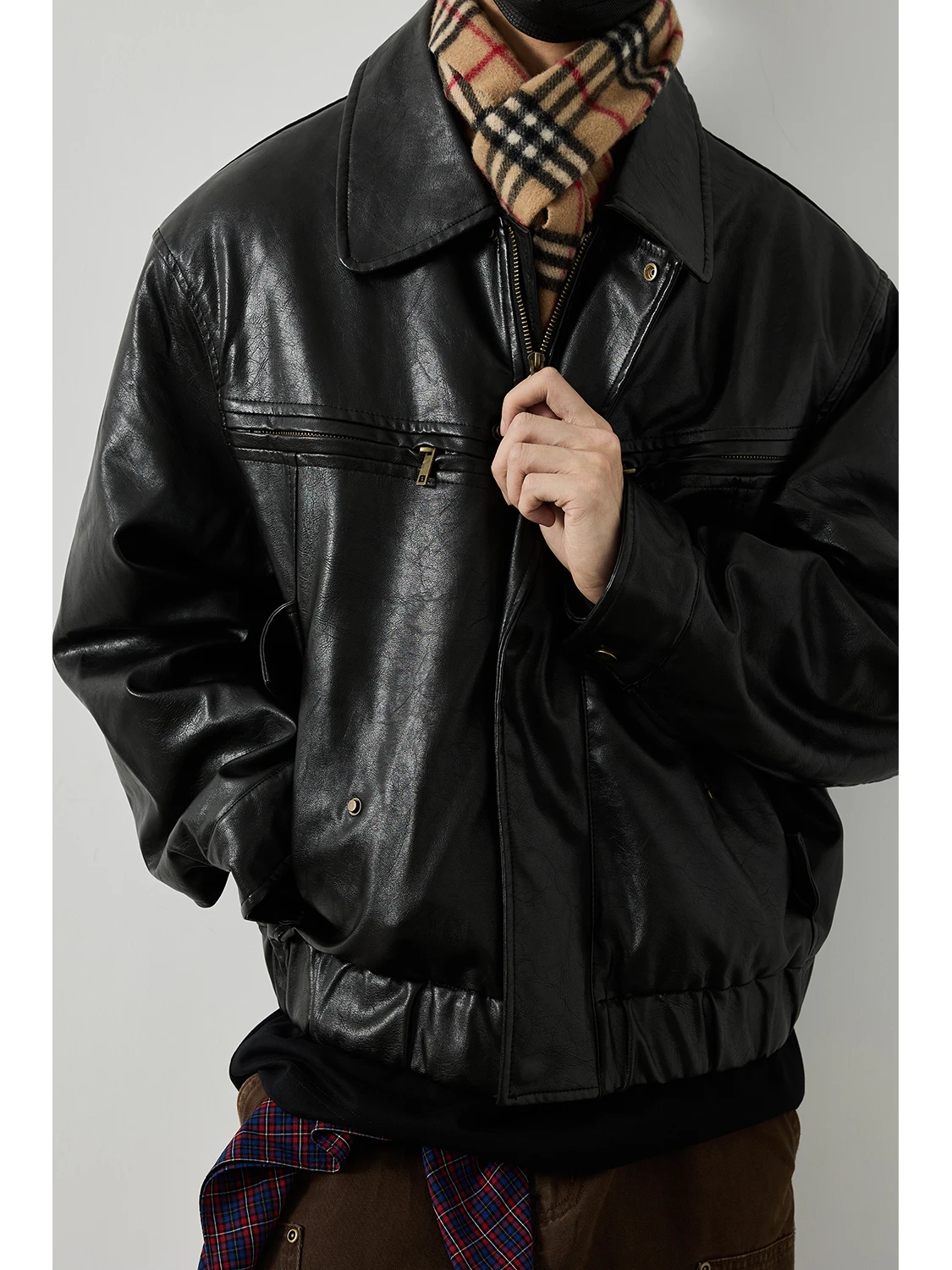 

Мужская повседневная мотоциклетная куртка-жилет из хлопка и кожи на осень-зиму, свободного кроя, водонепроницаемая, с длинными рукавами, на молнии, цветная