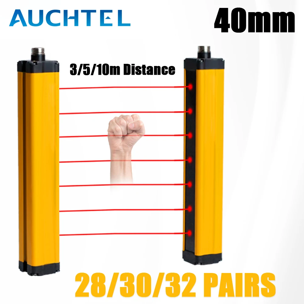 AUCHTEL Safety Light Curtain APS30 3/5/10M Protect Photoelectric Switch Area Sensor 28-32 Beams 40mm Grating Security Device 24V