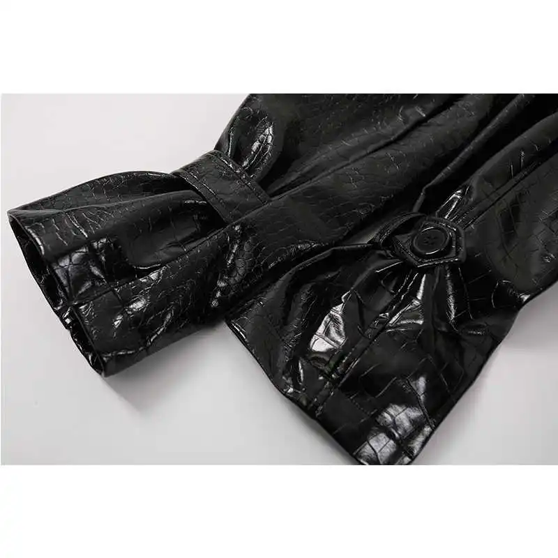 Giacca in ecopelle Harajuku da donna autunno inverno Cappotto lungo di design Dark Academia stile punk gotico Harajuku modello coccodrillo