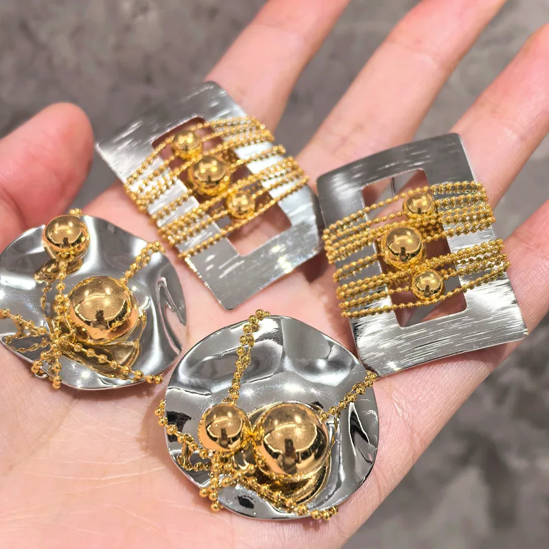 

Exaggerated Metal Chain Beaded Contrast color Wrapped Geometric Stud Earrings for Women Girls Unique Party Jewelry Gifts