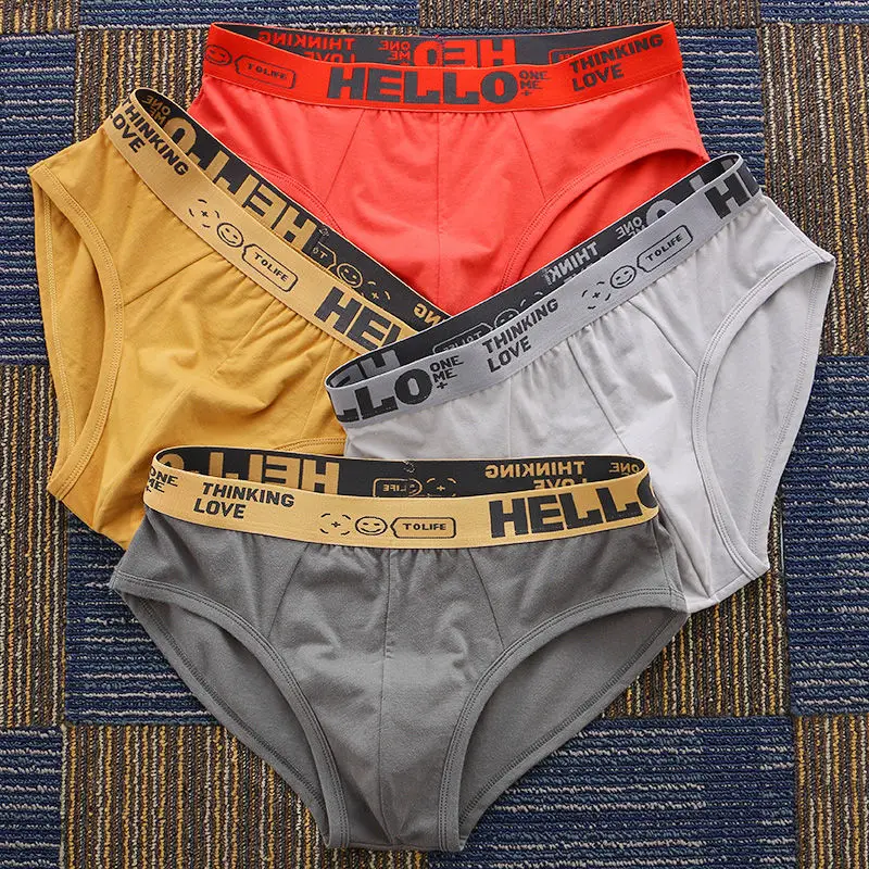 Men's Underpants Cotton Mid Waist Boxers Shorts Pants Student Solid Color Splicing Splicing Simple Versatile Panties