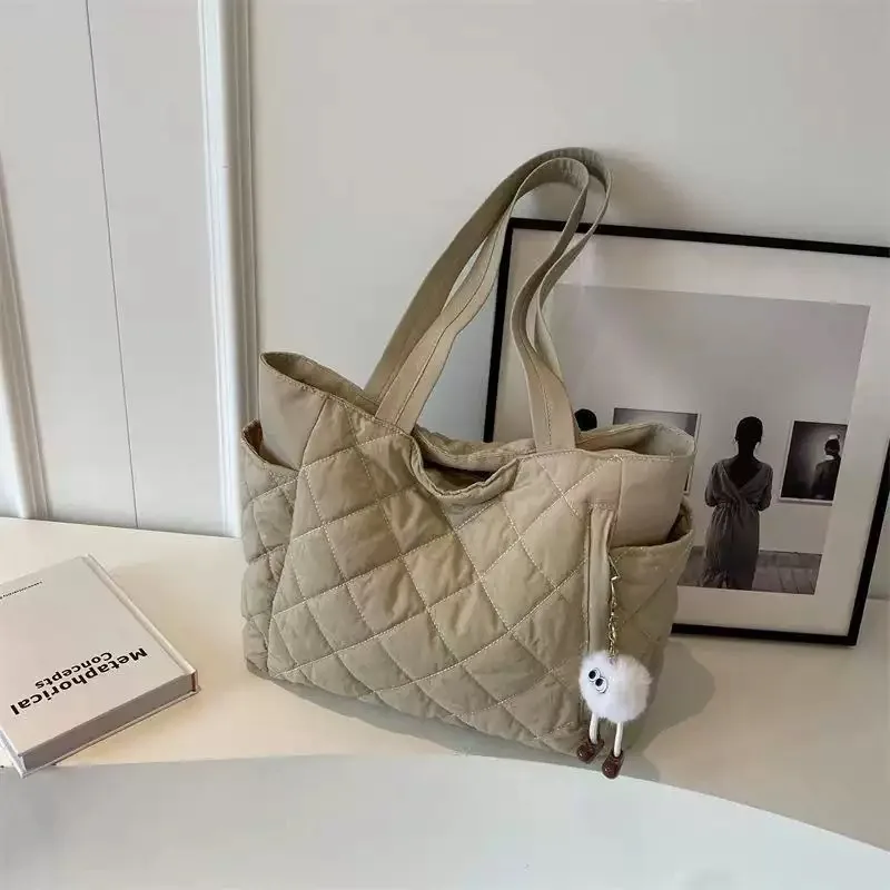 Cotton bag Rhombus large capacity women's hand-held tote bag commuter shopping versatile shoulder bag cross-border