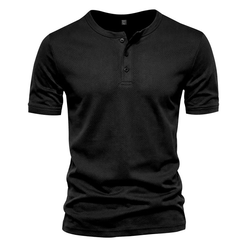 Herren Schnelltrocknendes Eyelet Henry Kurzarm-T-Shirt, Einfarbig mit Rundhalsausschnitt, Sommer Casual Slim Fit Muskel-Gym-Top, 1 Stück – Detail 24