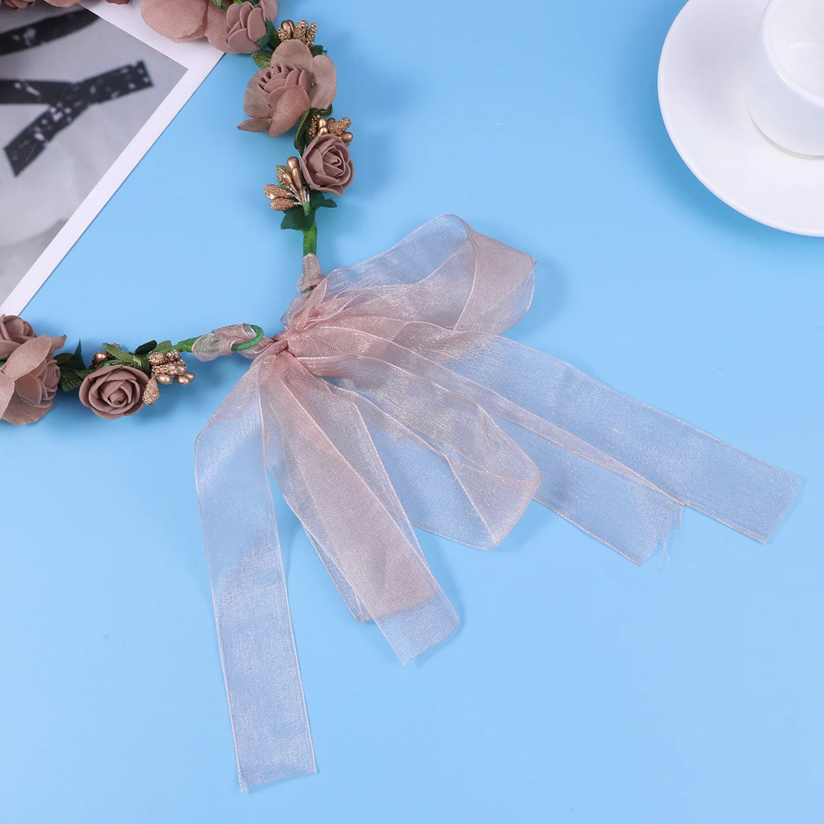 

Floral Wreath Headband Handmade Fabric Rose Beaded Bridesmaid Bridal Wedding Party Hair Garland Accessory Head Band Hair Garland