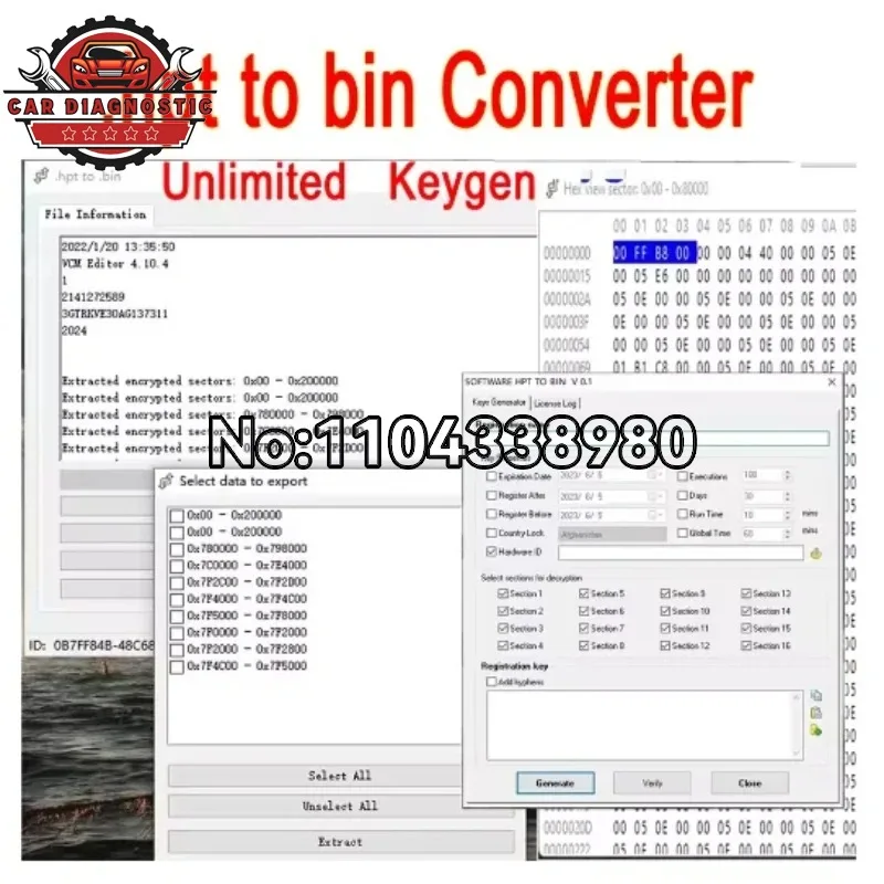 Hot  .hpt to bin Converter With Free Keygen Compare Genuine and Modified Files Unlock Tuner Unlock Hpt Raw Edit for Multi Laptop