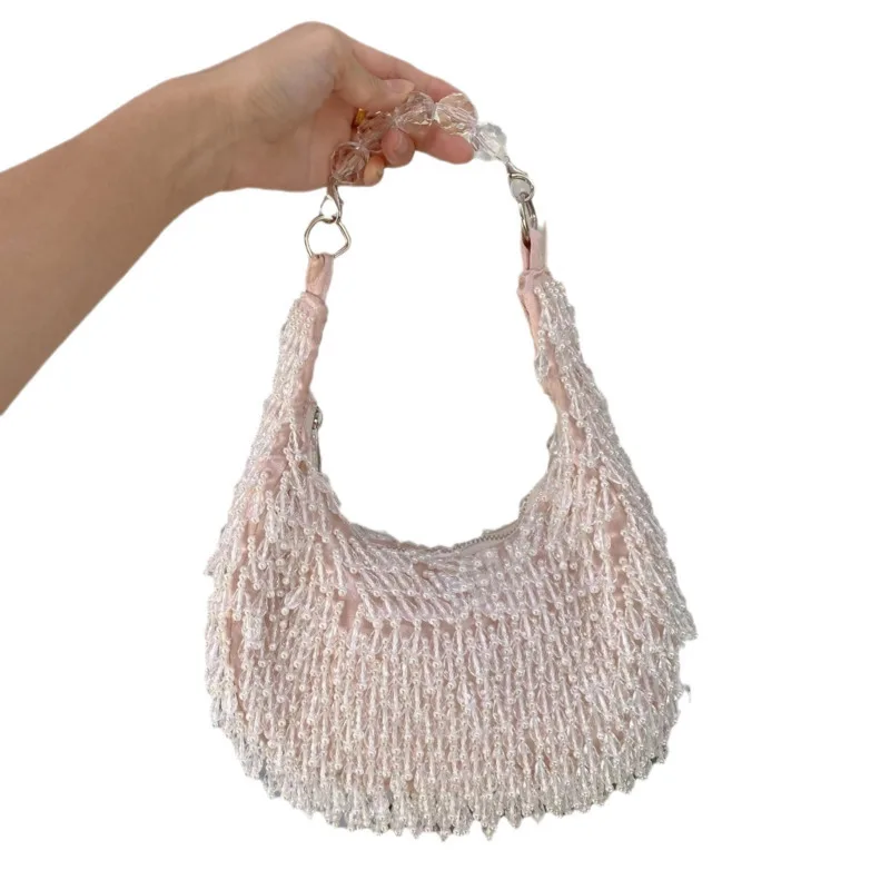 Niche Design Armpit Bag Pearl Beaded Handmade Handbag Women Evening Bag Wedding Party Clutch Purse Beads Beading Shoulder Bag