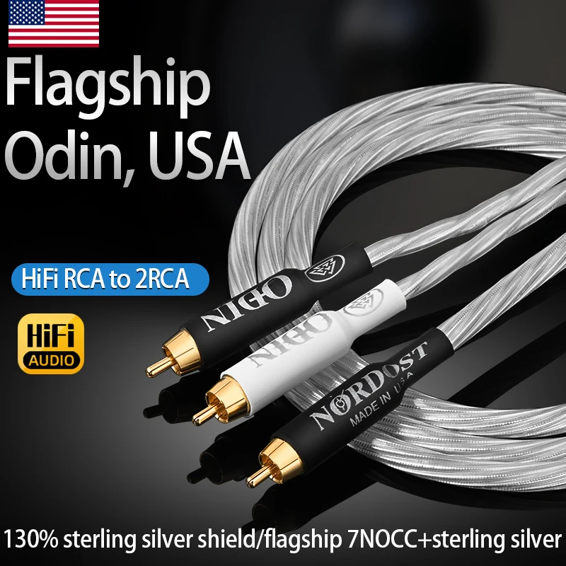 Odin Pure Silver HiFi RCA to 2RCA Audio Cable Subwoofer Y Cable RCA 1 Male to 2 Male for CD player TV box Power Amplifier