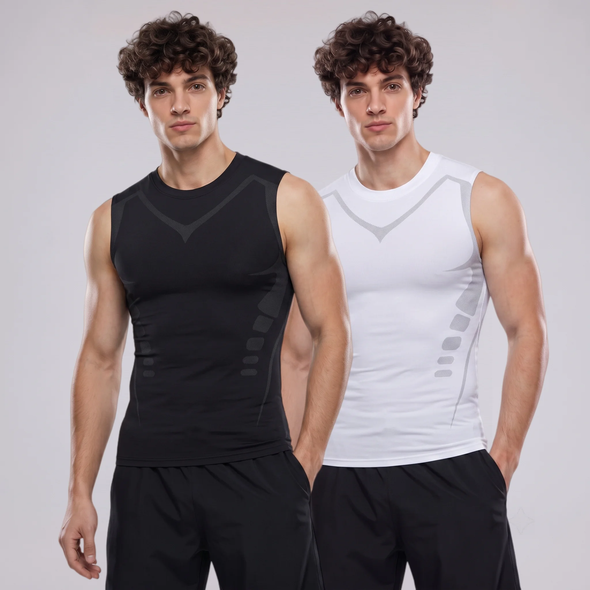 2 Pack Stretch Quick Dry Printed Compression Sweat Vests Men Breathable Sleeveless Undershirts Bodybuilding Workout Daily Wear