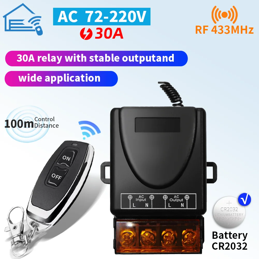 

433MHz frequency band, AC 220V, 30A, wireless remote control switch module for receiving units. Universal wireless remote con