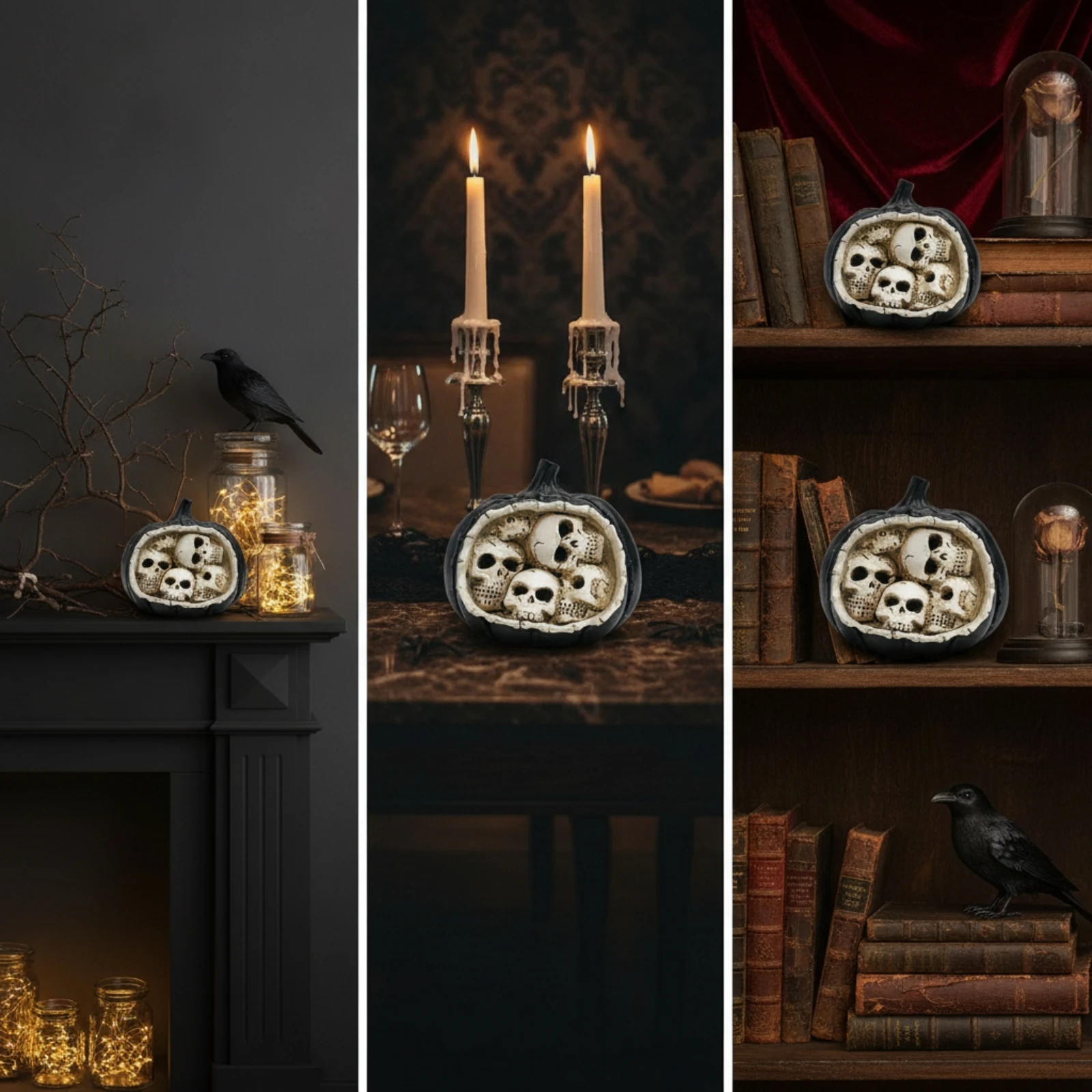 Ornement Crâne Effrayant, Décoration Squelette, Accessoire d'Halloween Terrifiant pour Maison Hantée, Cheminée