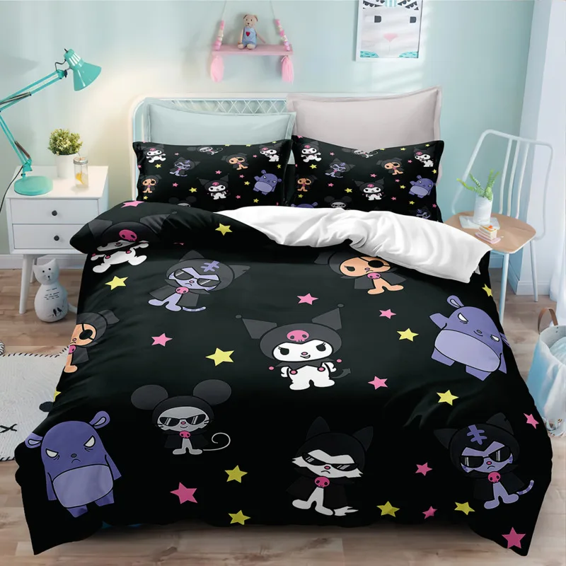 Imagem -04 - Conjunto de Cama Sanrio Kuromi Melody Cartoon para Meninas Colcha de Anime Capa de Edredão Fronha Cama Gótica Gêmeo Rainha King Size Criança