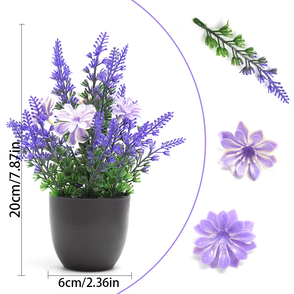 Kleiner Künstlicher Lavendel im Topf Plastik Kunstblumen Bonsai für Zuhause Wohnzimmer Küche Büro Deko Desktop-Ornament Geschenke – Detail 6