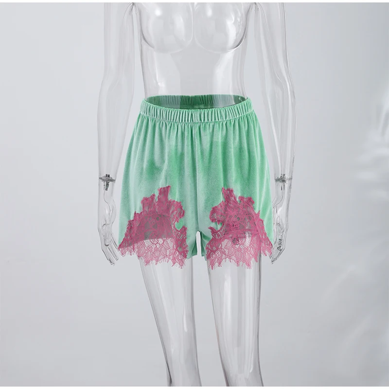 Chic Women's Velvet Lace Patchwork Shorts Loose Hollow Out Elastic Waist Female Short Pant 2026 Summer Lady All-match Pants New