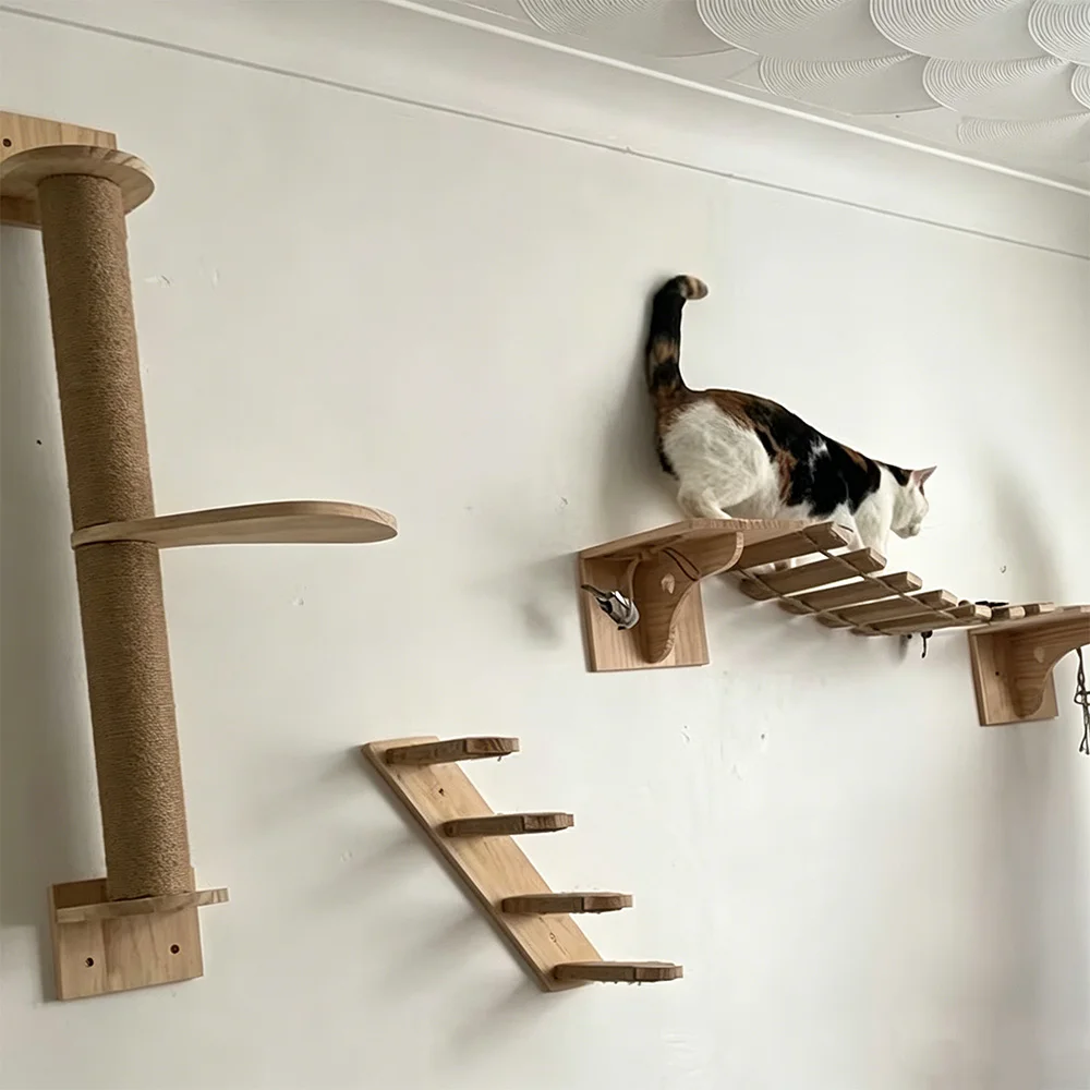 Estante escalada gatos pared forma luna peldaños madera sólida hamaca - imagen 2