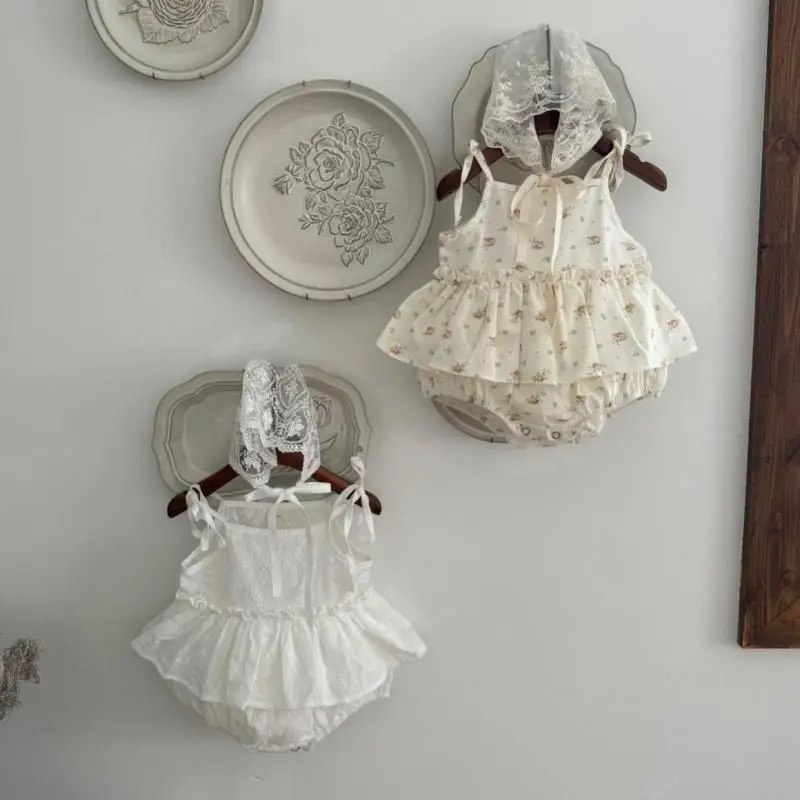 2025 Summer New Baby Girl Embroidery Lace Sling Bodysuit Newborn Cute Princess Sleeveless Vest Jumpsuit For Girls Clothes 0-24M