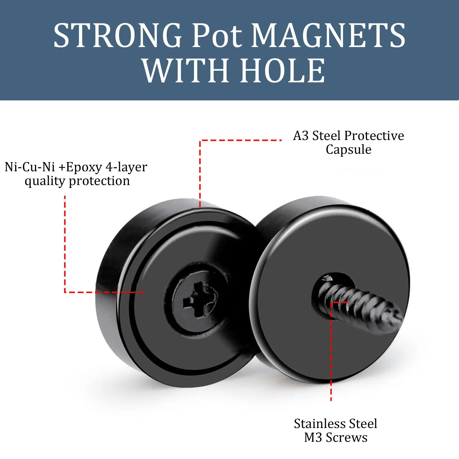 

10Pcs Black Industrial Magnets Heavy Duty Neodymium Magnets with Holes Material Handling Rare Earth Strong Neodymium Cup Magnets