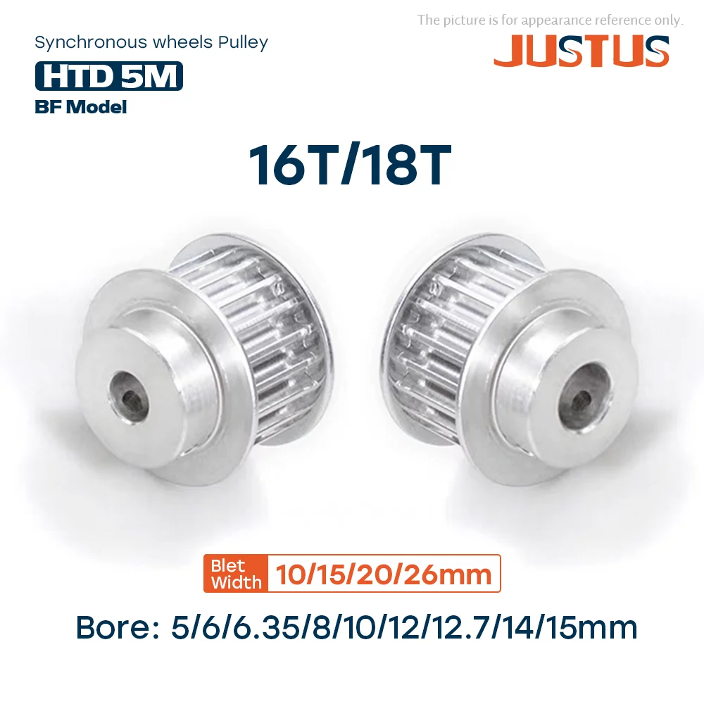 

BF Type 16T/18Teeth HTD 5M Timing Pulley Bore 5/6/7/8/10/12/12.7/14/15mm for 10/15/20/26mm Width Belt Used In Linear Pulley 5GT