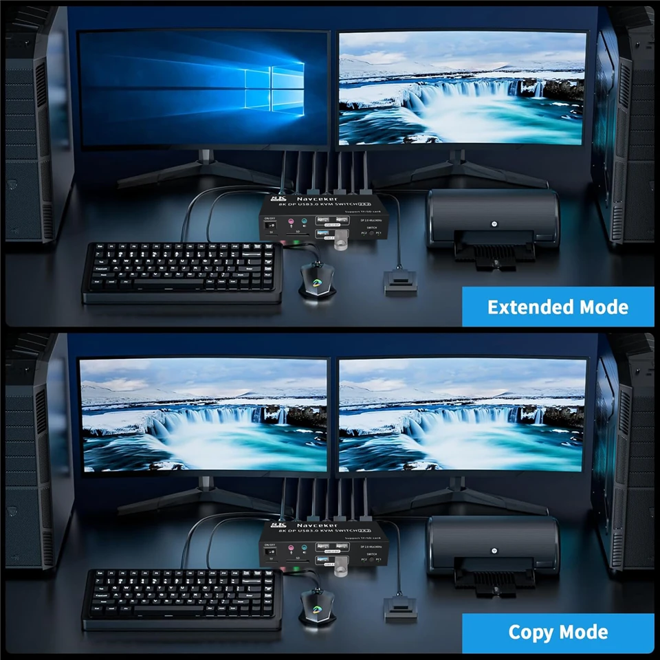 Navceker 4K 240hz Kettős szám Képellenőrző Data processing 2.0 KVM Árammegszakító 8K USB 3.0 displayport KVM Árammegszakító 2 óra 2 Bukott kijelző 2 monitors 2 Számítógép PC