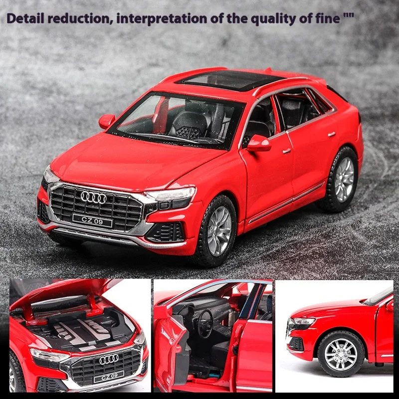 1:32 AUDI Q8 R8 RS7 RS6 E-tron W25K Alloy Car Model Simulation Metal Toy Vehicles Car Model Sound and Light Collection Toy Gift