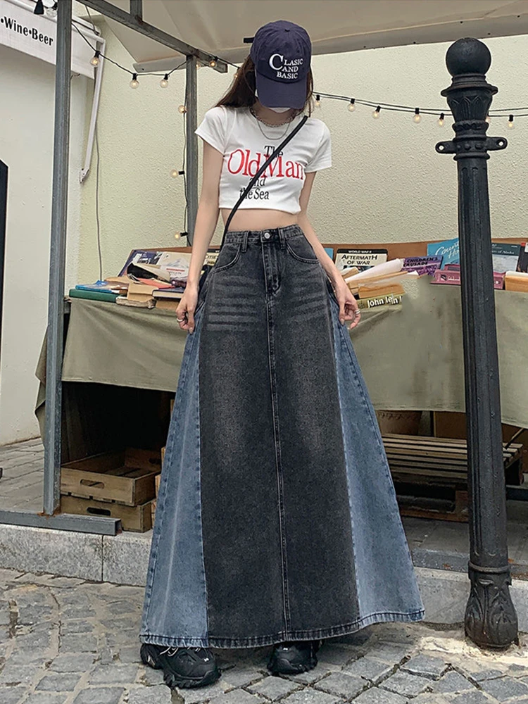 Women\'s A Line Denim Skirt, Maxi, Long, Casual, Floor-Length, Demin, Stylish, Plus Size, Summer