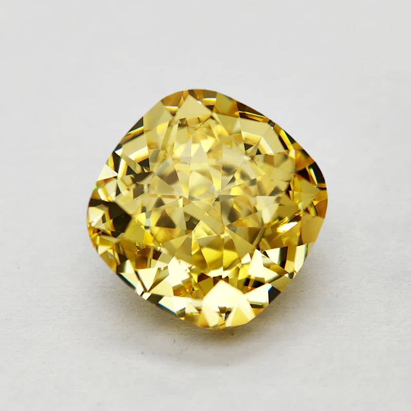 Now Yellow Square Cushion Crushed Ice Cut Cubic Zirconia High Carbon Diamond CZ 4K Cutting 5A+ Quality