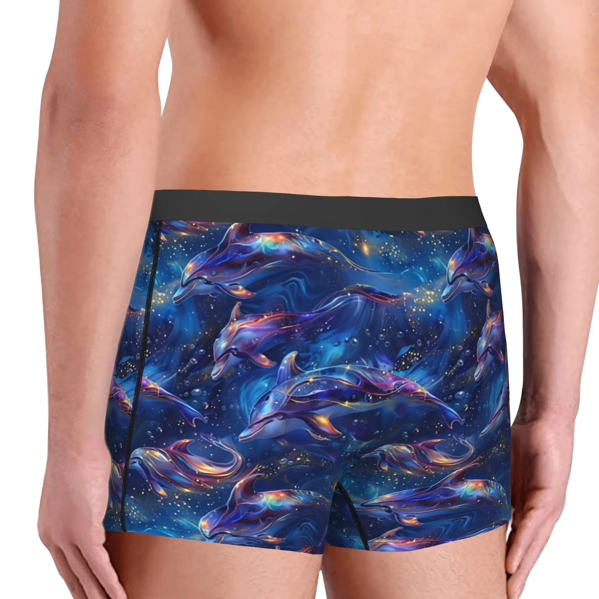 Purple Swirl Dolphins  Underwear Men Print Magical Sparkling  Boxer Briefs Shorts Panties Soft Underpants